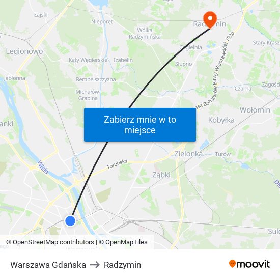 Warszawa Gdańska to Radzymin map