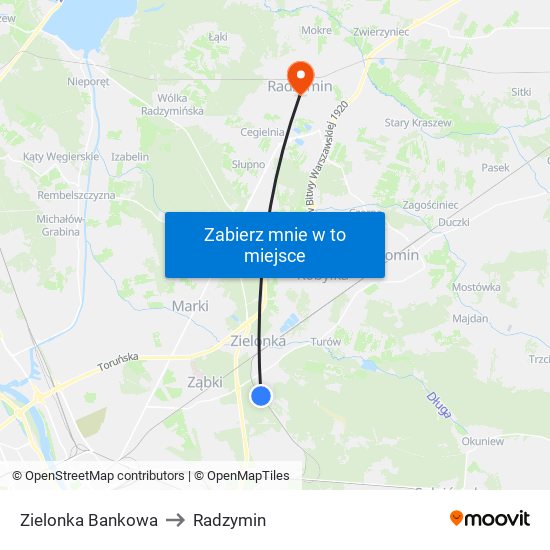 Zielonka Bankowa to Radzymin map