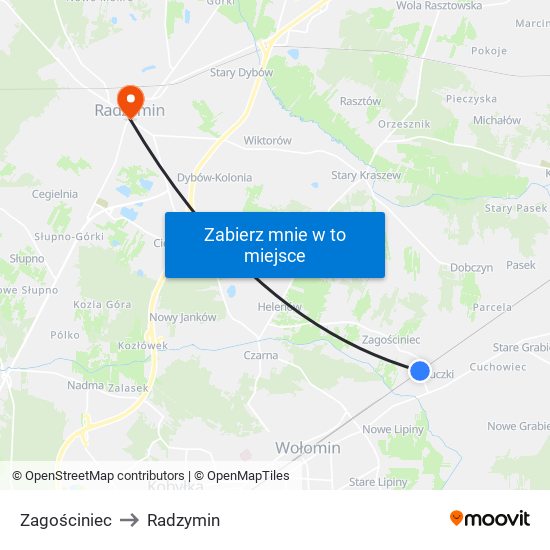 Zagościniec to Radzymin map