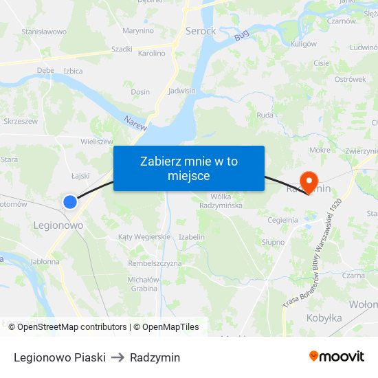 Legionowo Piaski to Radzymin map