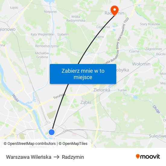 Warszawa Wileńska to Radzymin map