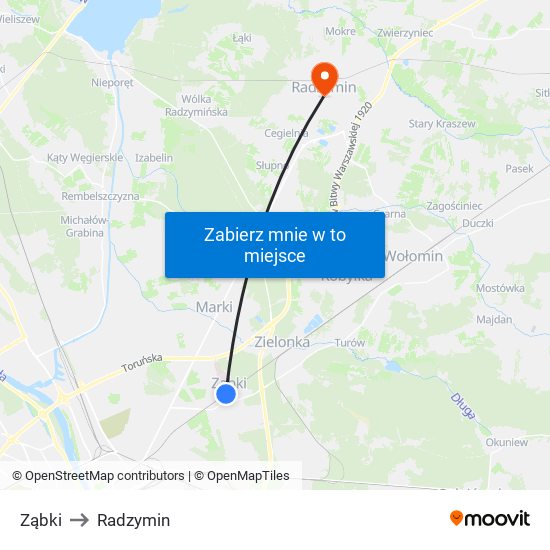 Ząbki to Radzymin map