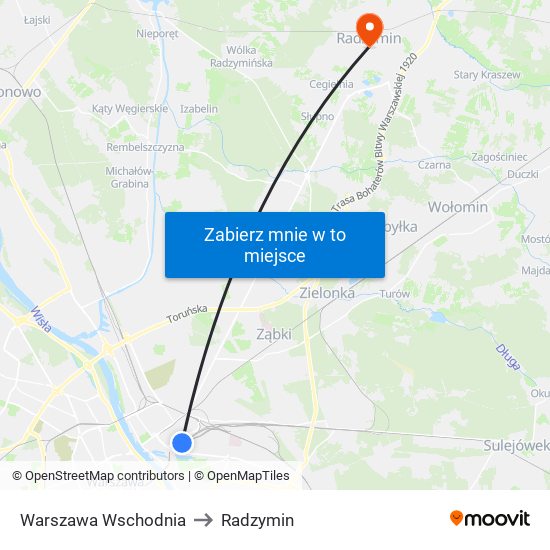 Warszawa Wschodnia to Radzymin map