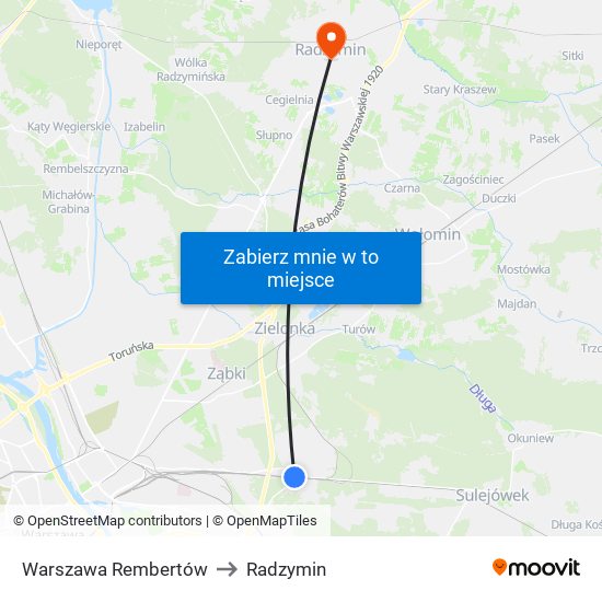 Warszawa Rembertów to Radzymin map