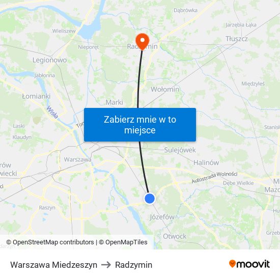 Warszawa Miedzeszyn to Radzymin map