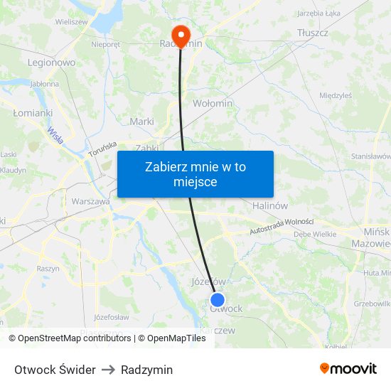 Otwock Świder to Radzymin map