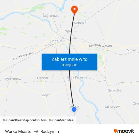 Warka Miasto to Radzymin map