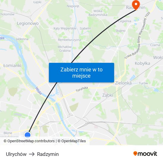 Ulrychów to Radzymin map