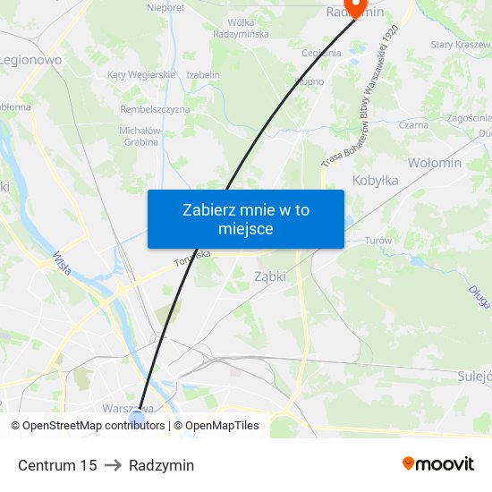 Centrum to Radzymin map