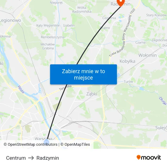 Centrum to Radzymin map
