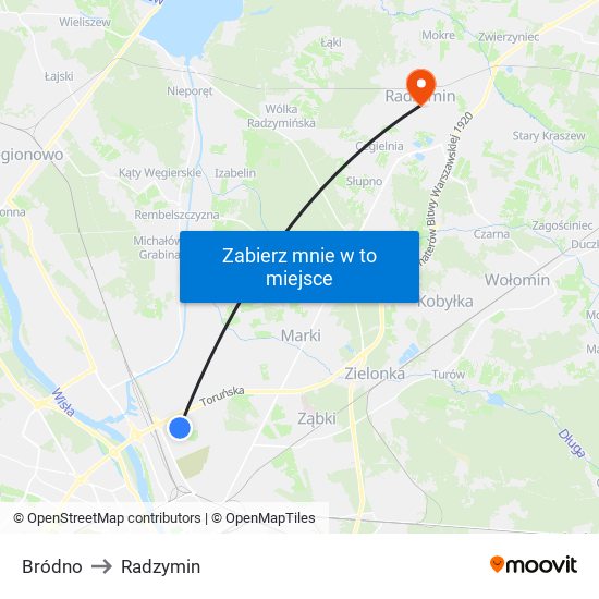 Bródno to Radzymin map