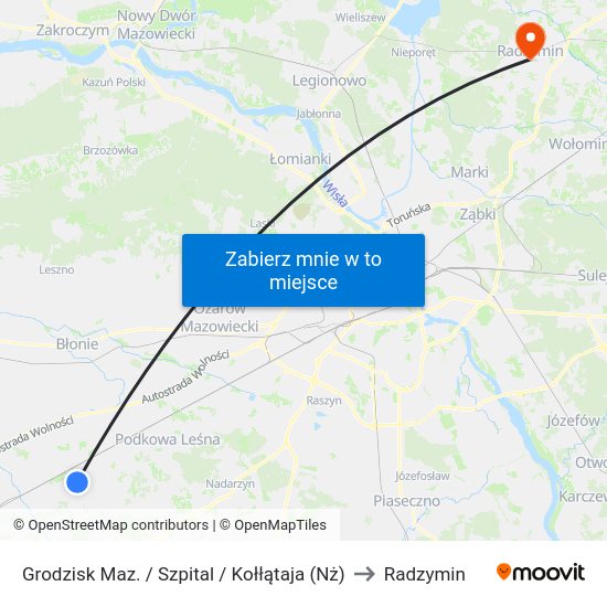 Grodzisk Maz. / Szpital / Kołłątaja (Nż) to Radzymin map