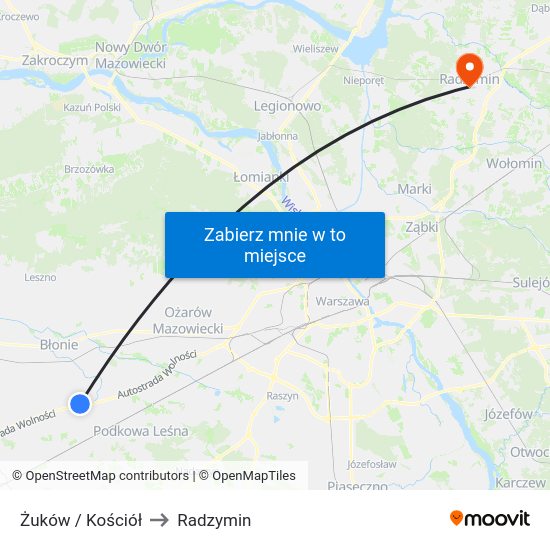 Żuków / Kościół to Radzymin map