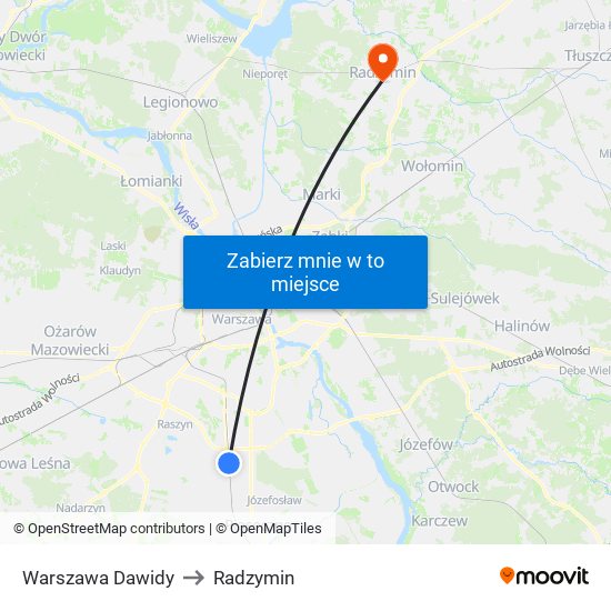 Warszawa Dawidy to Radzymin map