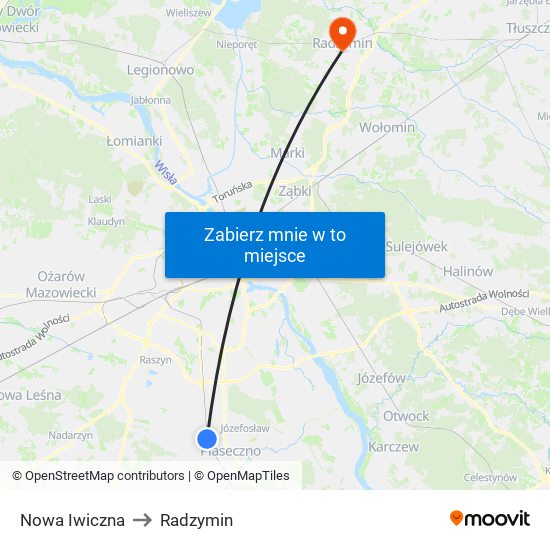 Nowa Iwiczna to Radzymin map