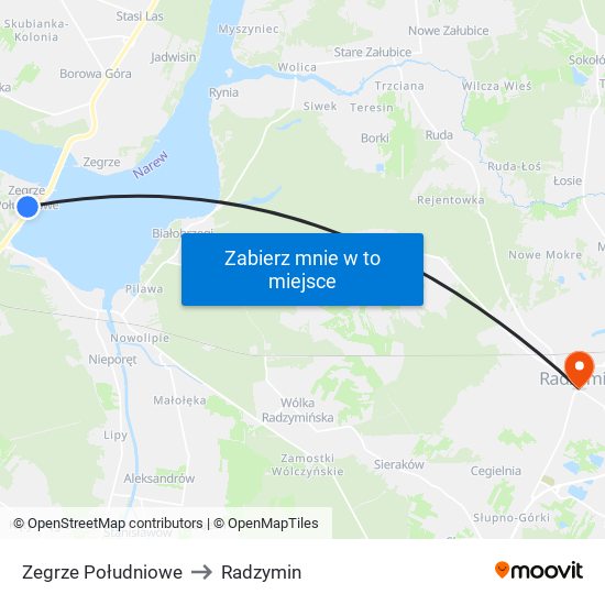 Zegrze Południowe to Radzymin map