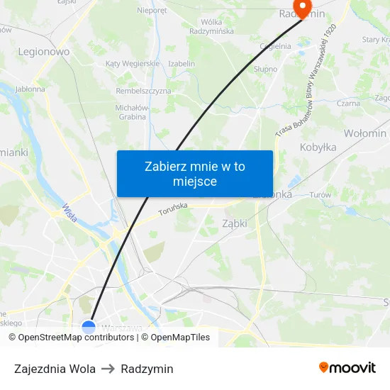 Zajezdnia Wola to Radzymin map