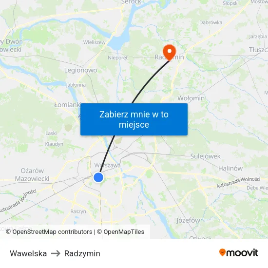 Wawelska to Radzymin map