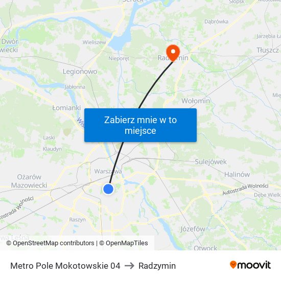 Metro Pole Mokotowskie 04 to Radzymin map