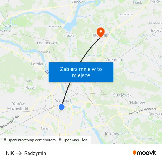 NIK to Radzymin map