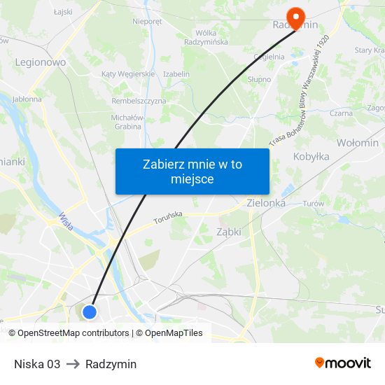 Niska to Radzymin map