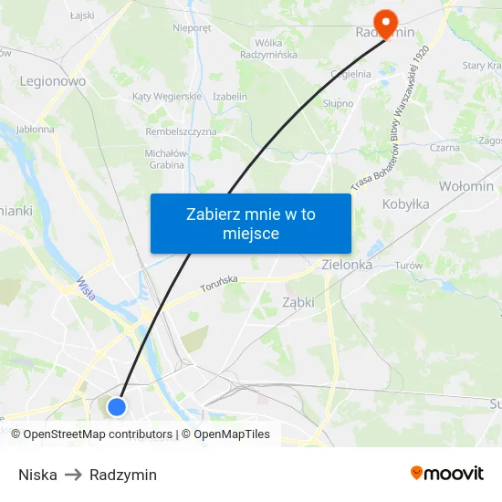 Niska to Radzymin map