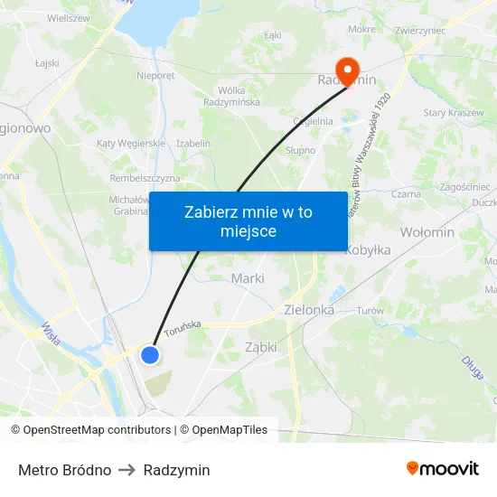 Metro Bródno to Radzymin map