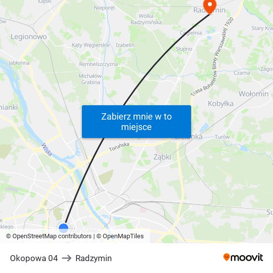 Okopowa 04 to Radzymin map