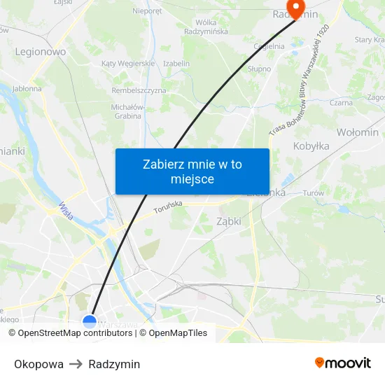 Okopowa to Radzymin map