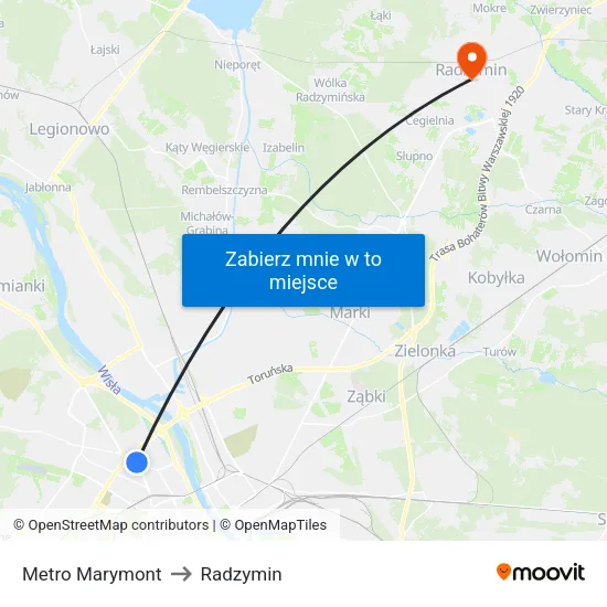 Metro Marymont to Radzymin map