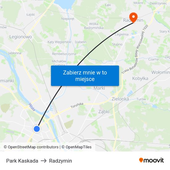 Park Kaskada to Radzymin map