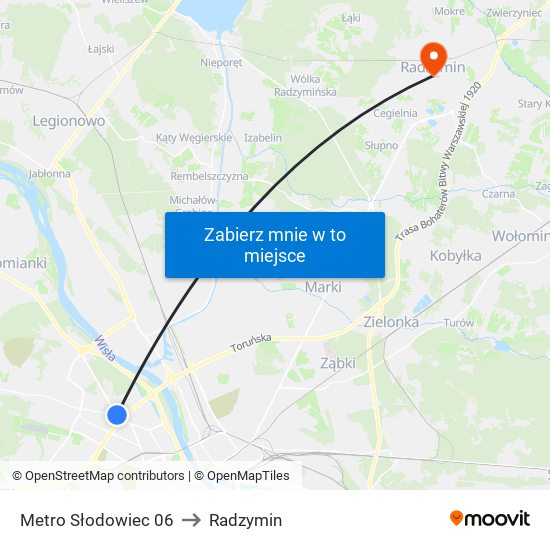 Metro Słodowiec 06 to Radzymin map