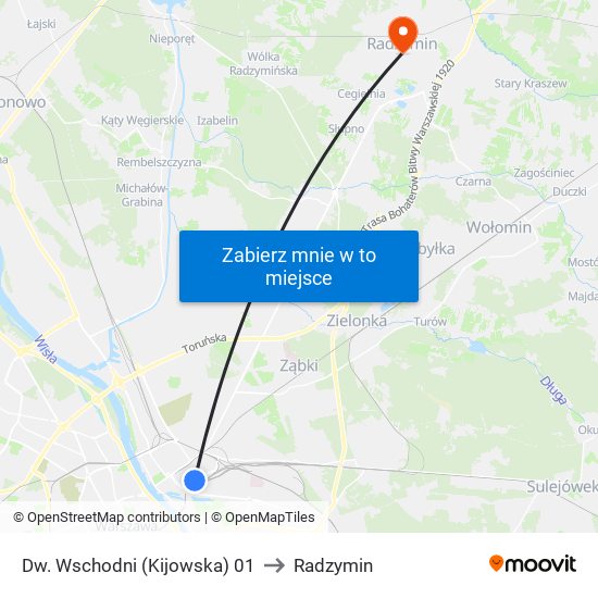 Dw. Wschodni (Kijowska) 01 to Radzymin map