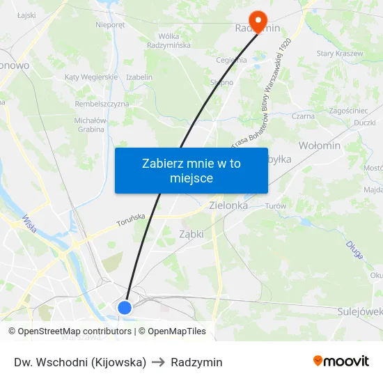 Dw. Wschodni (Kijowska) to Radzymin map