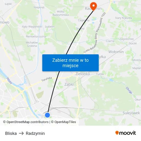 Bliska to Radzymin map