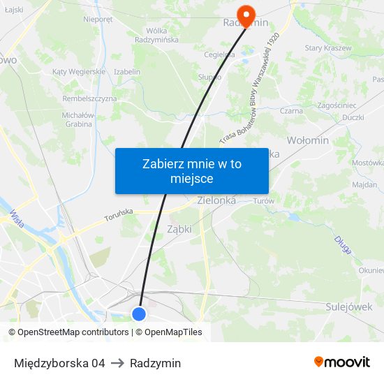 Międzyborska to Radzymin map