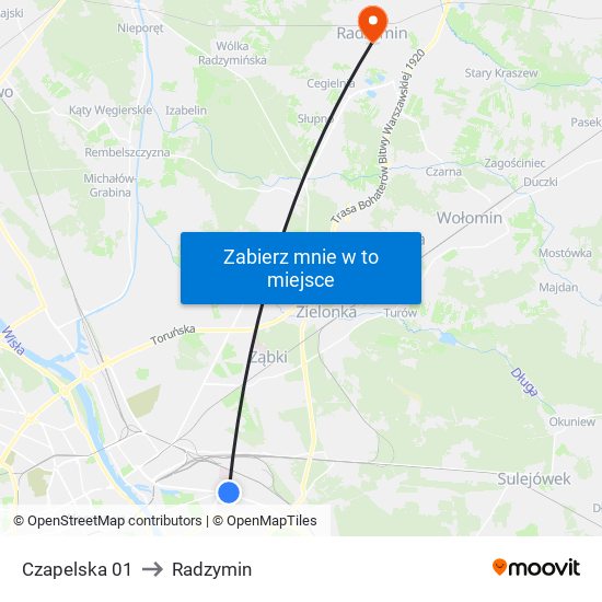 Czapelska to Radzymin map