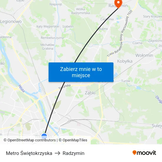 Metro Świętokrzyska to Radzymin map