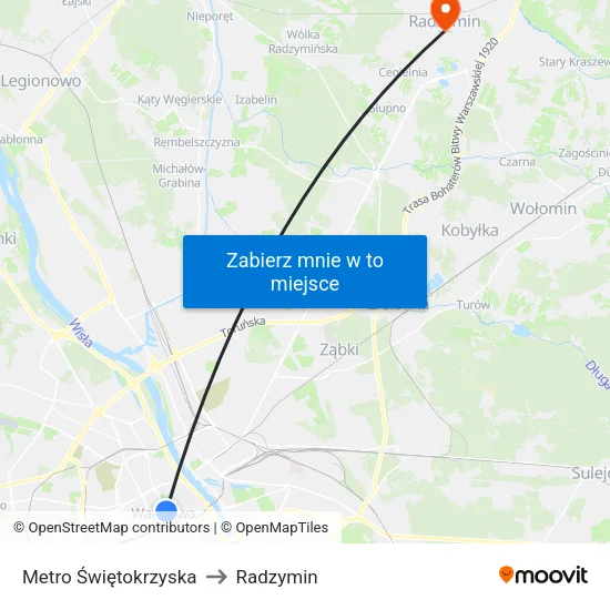 Metro Świętokrzyska to Radzymin map