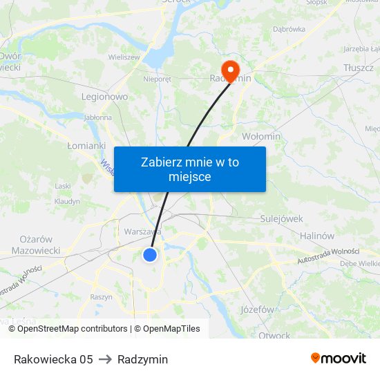 Rakowiecka to Radzymin map