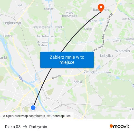 Dzika 03 to Radzymin map