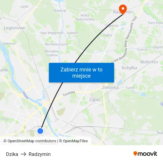 Dzika to Radzymin map