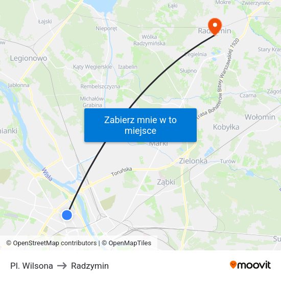 Pl. Wilsona to Radzymin map