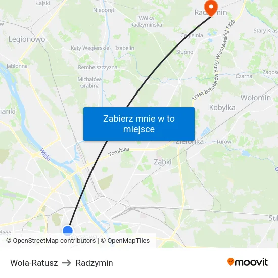 Wola - Ratusz to Radzymin map