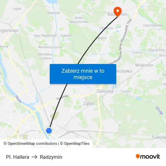 Pl. Hallera to Radzymin map