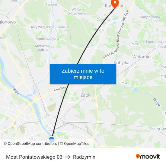 Most Poniatowskiego to Radzymin map