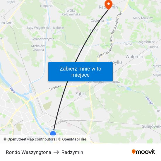 Rondo Waszyngtona to Radzymin map