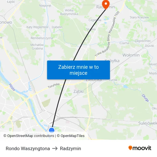 Rondo Waszyngtona to Radzymin map