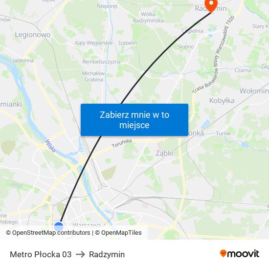 Metro Płocka to Radzymin map