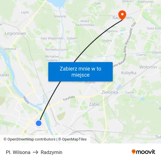 Pl. Wilsona to Radzymin map